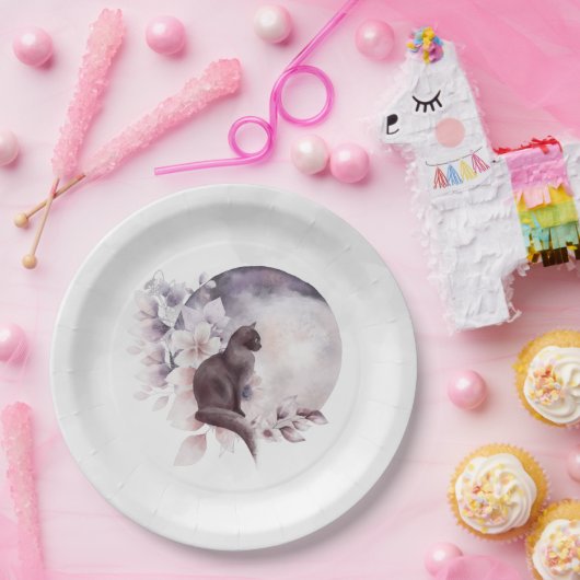 黒猫バイザマジカル満月 ペーパープレート (パーティー)