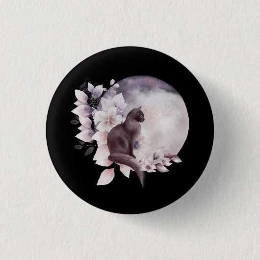 黒猫バイザマジカル満月 缶バッジ (正面)