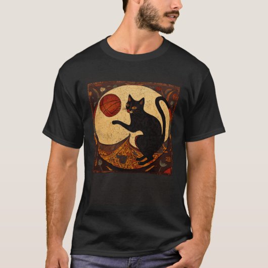 黒猫バスケットボールタコ Tシャツ (正面)