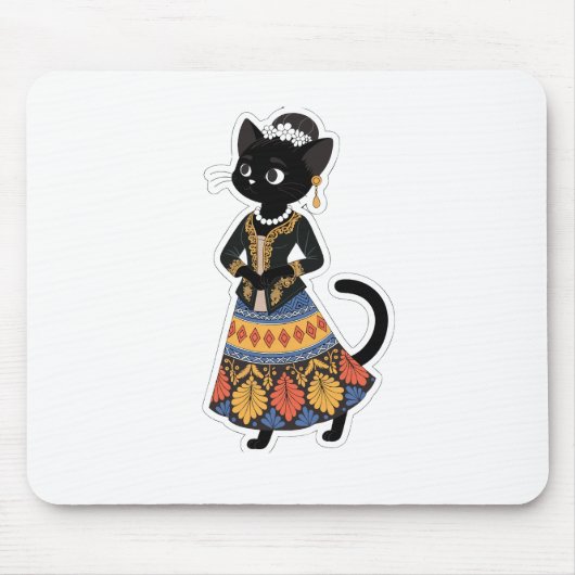 黒猫バティックアート マウスパッド (正面)