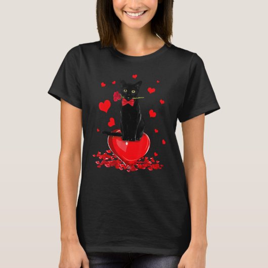 黒猫バレンタインデー 男の子 女の子 バレンタイン Tシャツ (正面)