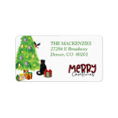 黒猫バードクリスマスツリー差出人住所 ラベル (正面)