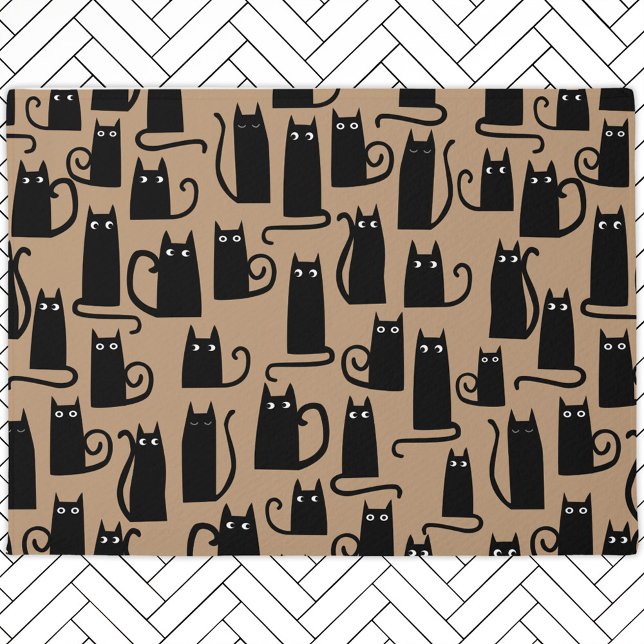 黒猫パターン歓迎 ドアマット (Fun black kitty cat pattern welcome doormat for animal lovers)