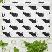 黒猫パターン猫テクスチャ白背景 キッチンタオル (折り畳み)