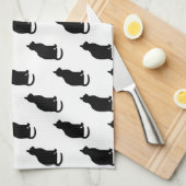 黒猫パターン猫テクスチャ白背景 キッチンタオル (四つ折り)