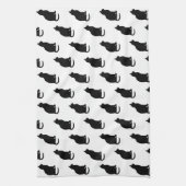 黒猫パターン猫テクスチャ白背景 キッチンタオル (縦)