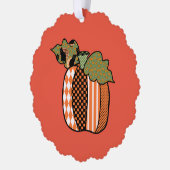 黒猫パッチワークパンプキンハッピーハローウィンかわいい オーナメントカード (左)