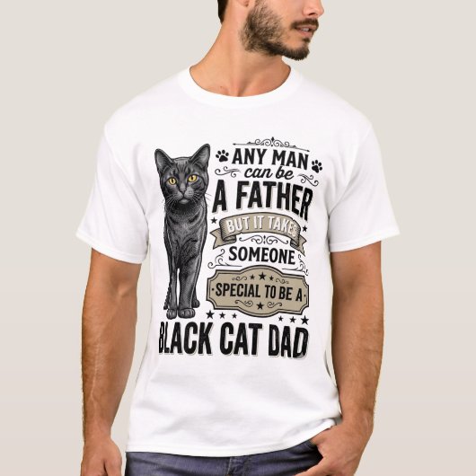 黒猫パパ ビンテージ風 彫刻Tシャツ デザイン_1 Tシャツ (正面)