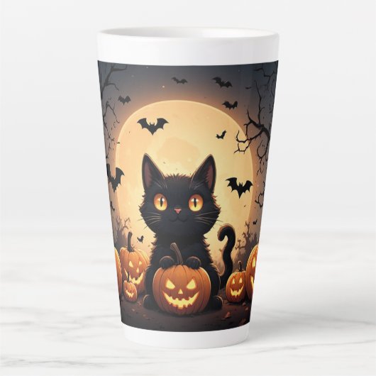 黒猫パンプキンハロウィン月夜 🐈⬛ カフェラテマグ (正面)
