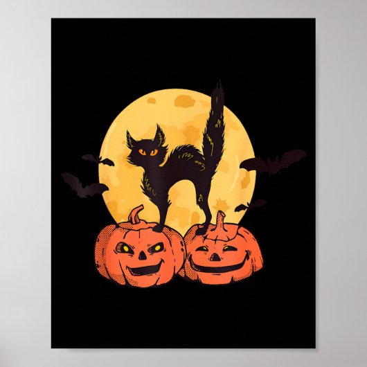 黒猫パンプキンモンハロウィンコスチューム猫好き ポスター (正面)