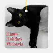 黒猫パーソナライズされたオーナーのクリスマス セラミックオーナメント (裏面)
