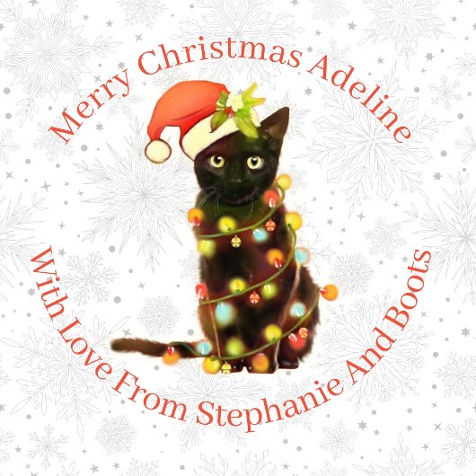 黒猫パーソナライズされたクリスマスライト ラッピングペーパー