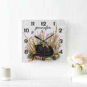 黒猫パーソナライズされた蝶の壁時計 スクエア壁時計 (ホーム)