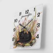 黒猫パーソナライズされた蝶の壁時計 スクエア壁時計 (傾斜)