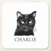 黒猫パーソナライズされた スクエアペーパーコースター (正面)