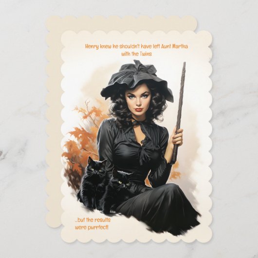 黒猫パーフェクトベビーシッターのハロウィーンカード 招待状 (正面/裏面)