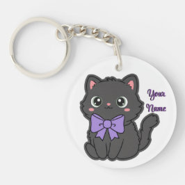 黒猫パープルリボン かわいいカワイイ オリジナル  キーホルダー