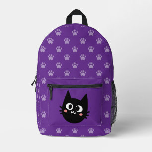 黒猫パープル面白い プリントバックパック