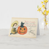 黒猫ビクトリアンハロウィーン用挨拶カード カード (黄色い花)