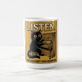 黒猫ピアノ音楽デザイン コーヒーマグカップ (中央)