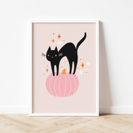 黒猫ピンクのハロウィンポスター ポスター