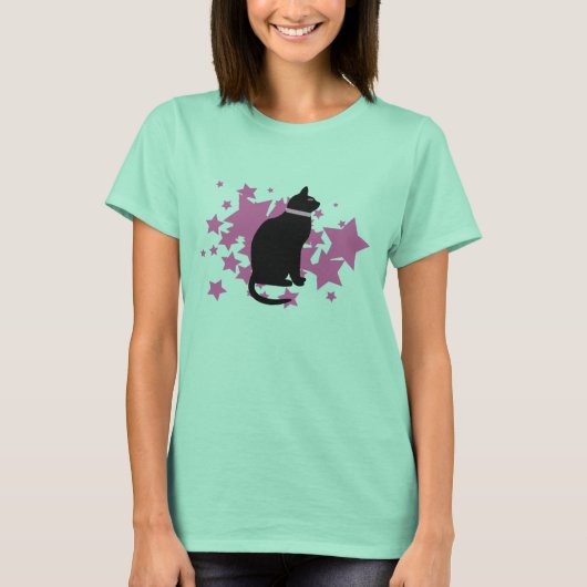 黒猫ピンクの星 Tシャツ (正面)