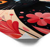 黒猫ピンクの花 ポスター (角)