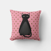 黒猫ピンク水玉模様枕 クッション (正面)