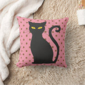 黒猫ピンク水玉模様枕 クッション (ブランケット)