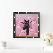 黒猫ピンク猫 スクエア壁時計 (ホーム)