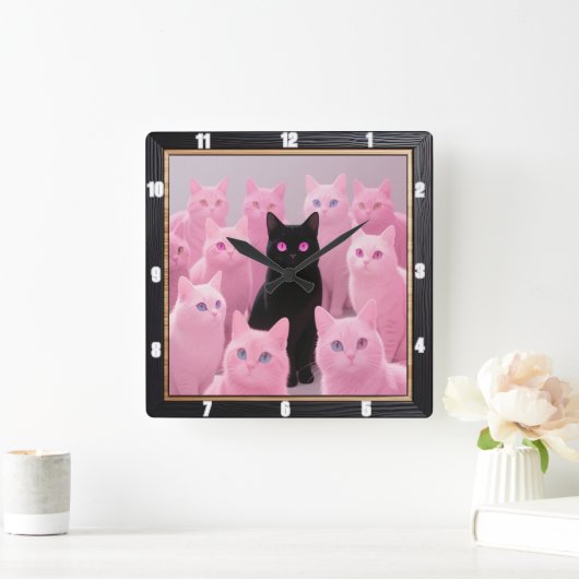 黒猫ピンク猫 スクエア壁時計 (ホーム)