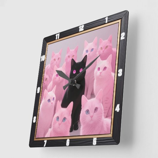 黒猫ピンク猫 スクエア壁時計 (傾斜)