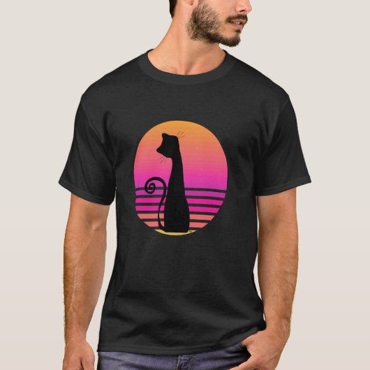 黒猫ピンクCirculo 猫好き Tシャツ (正面)