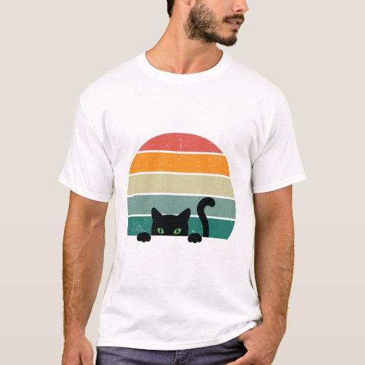 黒猫ピーキングサンセットヴィンテージ3 Tシャツ (正面)
