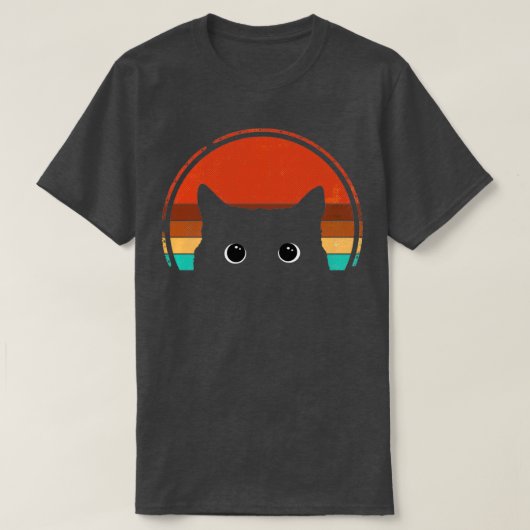 黒猫ピーキングサンセットヴィンテージ Tシャツ (デザイン正面)