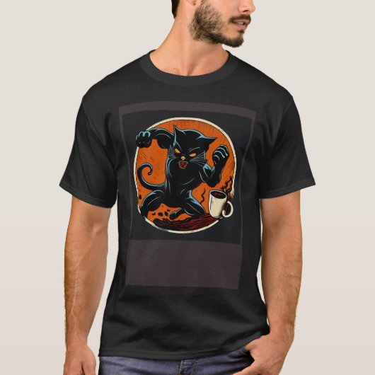 黒猫ファイティングコーヒー Tシャツ (正面)
