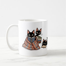 黒猫ファミリー 本好き あったかくておしゃれなギフト コーヒーマグカップ