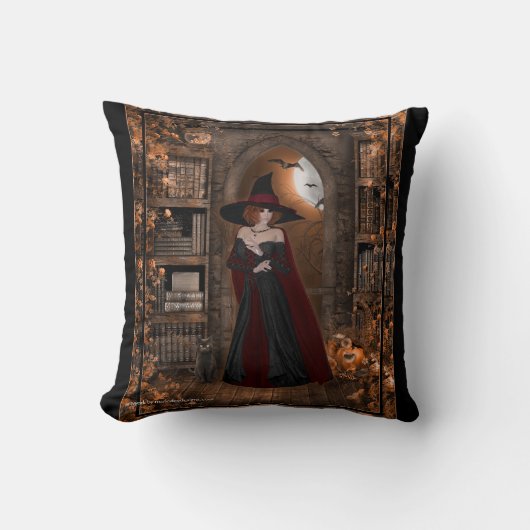 黒猫ファンタジー枕の魔女 クッション (正面)