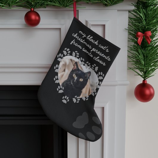 黒猫フォトポープリントペットクリスマスストッキング スモールクリスマスストッキング