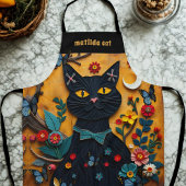 黒猫フォークアートカラフルフローラエプロン エプロン