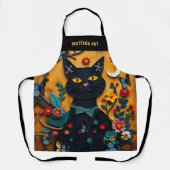 黒猫フォークアートカラフルフローラエプロン エプロン (正面)