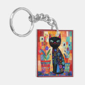 黒猫フォークアート キーホルダー (正面左)
