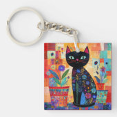 黒猫フォークアート キーホルダー (正面)
