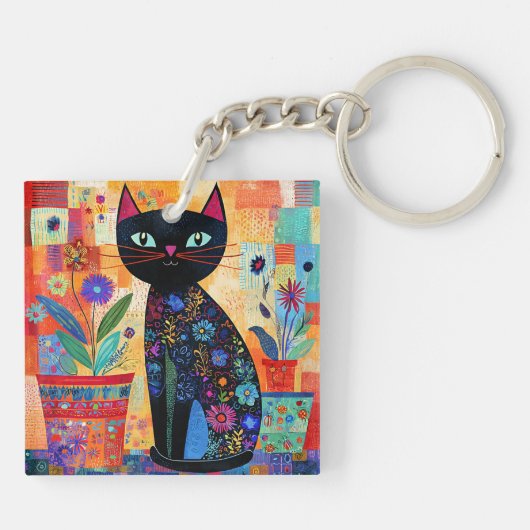 黒猫フォークアート キーホルダー (裏面)
