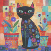 黒猫フォークアート シール (正面)