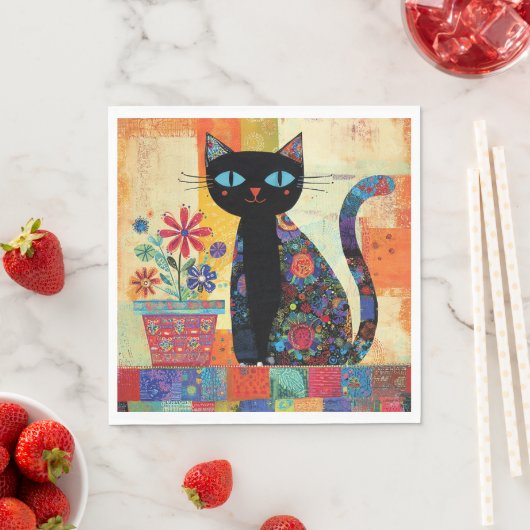 黒猫フォークアート スタンダードランチョンナプキン (インサイチュ)