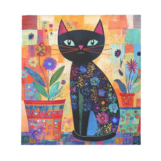 黒猫フォークアート ノートパッド (正面)