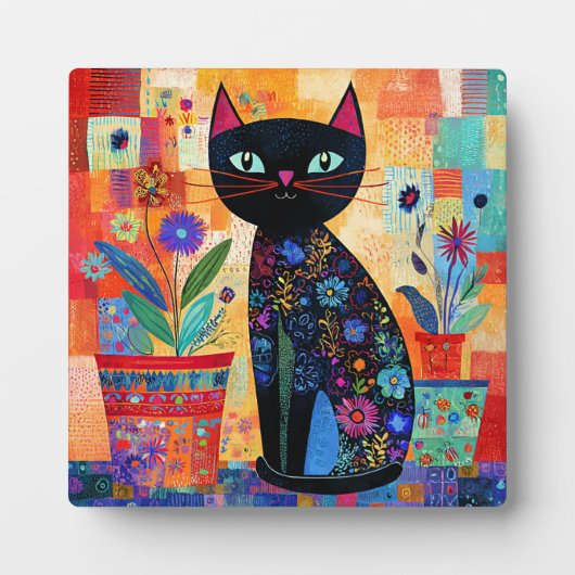 黒猫フォークアート フォトプラーク (正面)