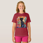 黒猫フォークアート Tシャツ (正面フル)
