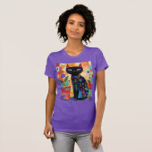 黒猫フォークアート Tシャツ (正面フル)